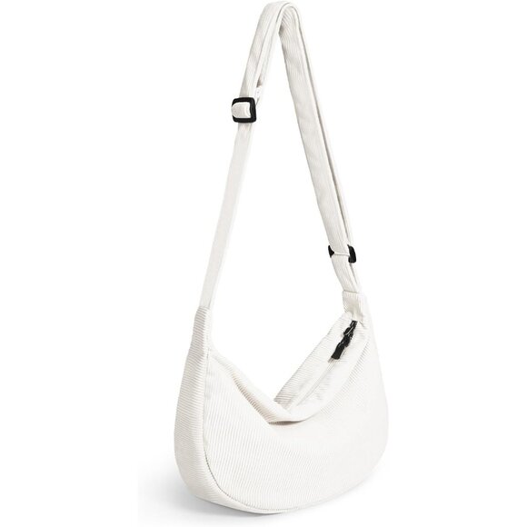 Women Corduroy Beige Imported Polyester Crossbody Lightweight Crescent Sling Bag - Picture 1 of 7